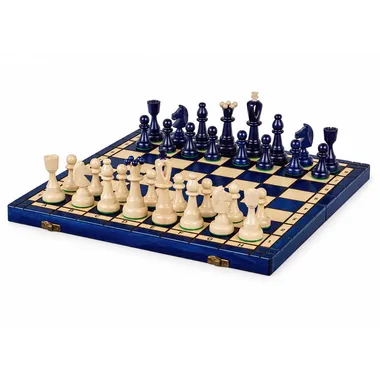 Schachspiel aus Holz AS Blau – Traditionelles polnisches Schachbrett 40,5 x 41 cm mit Staunton-Figuren