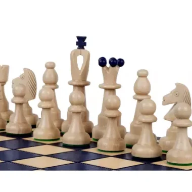 Schachspiel aus Holz AS Blau – Traditionelles polnisches Schachbrett 40,5 x 41 cm mit Staunton-Figuren