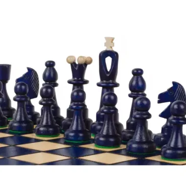 Schachspiel aus Holz AS Blau – Traditionelles polnisches Schachbrett 40,5 x 41 cm mit Staunton-Figuren