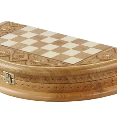 Jeu d’Echecs Rubin – Coffret Rond en Bois Fruitier Sculpté à la Main, Roi 6,8 cm