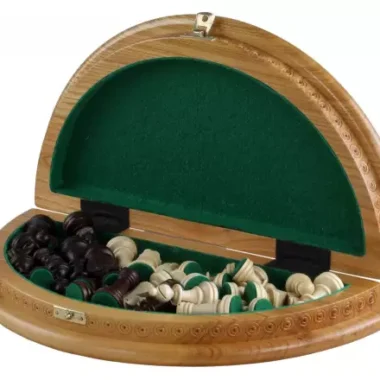 Jeu d’Echecs Rubin – Coffret Rond en Bois Fruitier Sculpté à la Main, Roi 6,8 cm