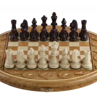 Jeu d’Echecs Rubin – Coffret Rond en Bois Fruitier Sculpté à la Main, Roi 6,8 cm