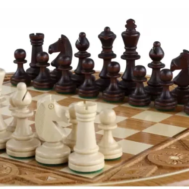 Jeu d’Echecs Rubin – Coffret Rond en Bois Fruitier Sculpté à la Main, Roi 6,8 cm