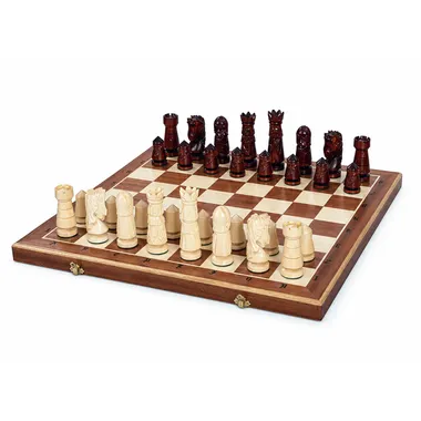 Jeu d’Echecs du Château Grand Format en Bois Réalisé à la Main – Echiquier 59 cm