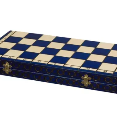Grand Jeu d’Echecs en Bois Bleu – Échiquier 44 cm pour Amateurs et Famille