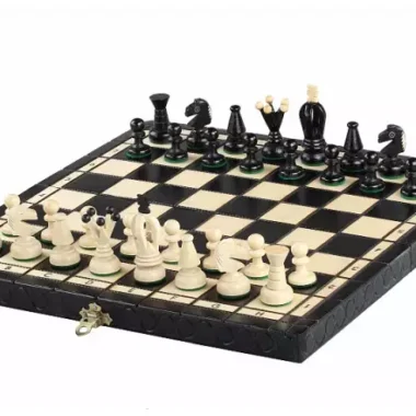 Jeu d’Echecs Moyen en Bois d’Erable – Échiquier Noir 34 cm