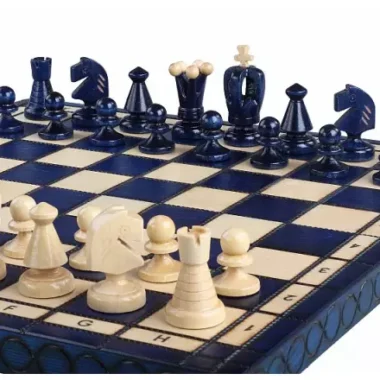 Échiquier Moyen en Bois Bleu – Jeu d’Echecs 34 x 34 cm pour Passionnés