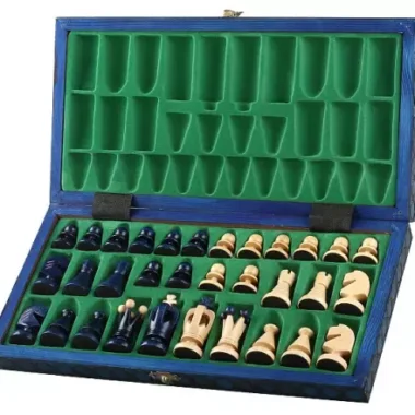 Échiquier Moyen en Bois Bleu – Jeu d’Echecs 34 x 34 cm pour Passionnés