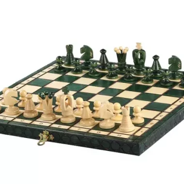 Jeu d’échecs Moyen en Bois Vert – Échiquier 35 cm pour Amateurs et Cadeau