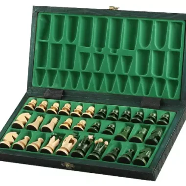 Jeu d’Echecs en Bois Vert et Ivoire Pliant et avec Rangement