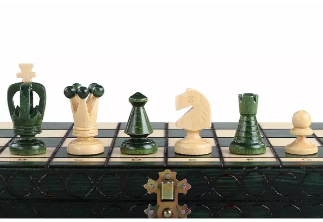 Jeu d’échecs Moyen en Bois Vert – Échiquier 35 cm pour Amateurs et Cadeau