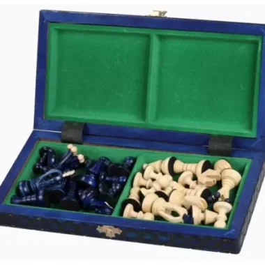 Jeu d’Echecs Petit Royal Bleu – Ensemble en Bois Pliant Portable