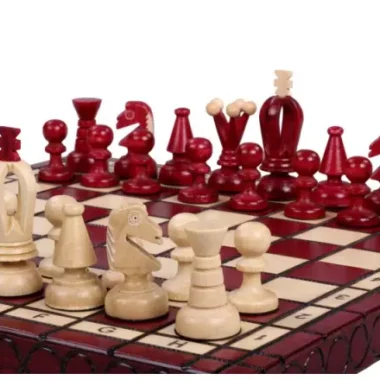 Ensemble de Jeu d’Echecs Polonais en Bois – Pièces en Bois d'Erable et Sycomore sur Echiquier en Hêtre et Bouleau