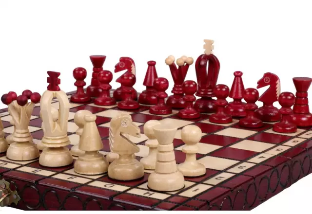 Ensemble de Jeu d’Echecs Polonais en Bois – Pièces en Bois d'Erable et Sycomore sur Echiquier en Hêtre et Bouleau