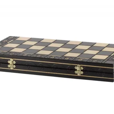 Schachspiel aus schwarzem Holz – Klappbares Schachbrett mit Staunton-Figuren