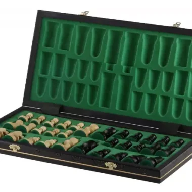 Schachspiel aus schwarzem Holz – Klappbares Schachbrett mit Staunton-Figuren