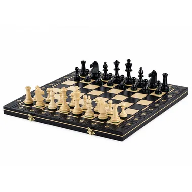 Schachspiel aus schwarzem Holz – Klappbares Schachbrett mit Staunton-Figuren