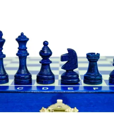 Jeu d’Echecs Magnétique Mini en Bois – Bleu, Compact, Portable et Idéal pour Voyager