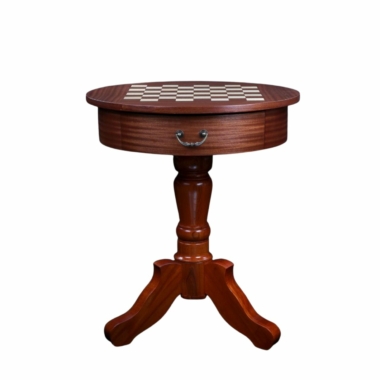 Table d’Echecs Ronde en Bois d'Acajou, Charme et Erable – Hauteur 77 cm