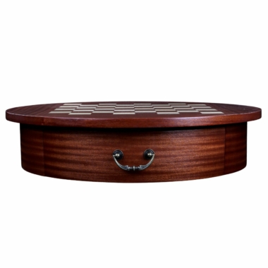 Table d’Echecs Ronde en Bois d'Acajou, Charme et Erable – Hauteur 77 cm