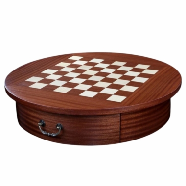 Table d’Echecs Ronde en Bois d'Acajou, Charme et Erable – Hauteur 77 cm