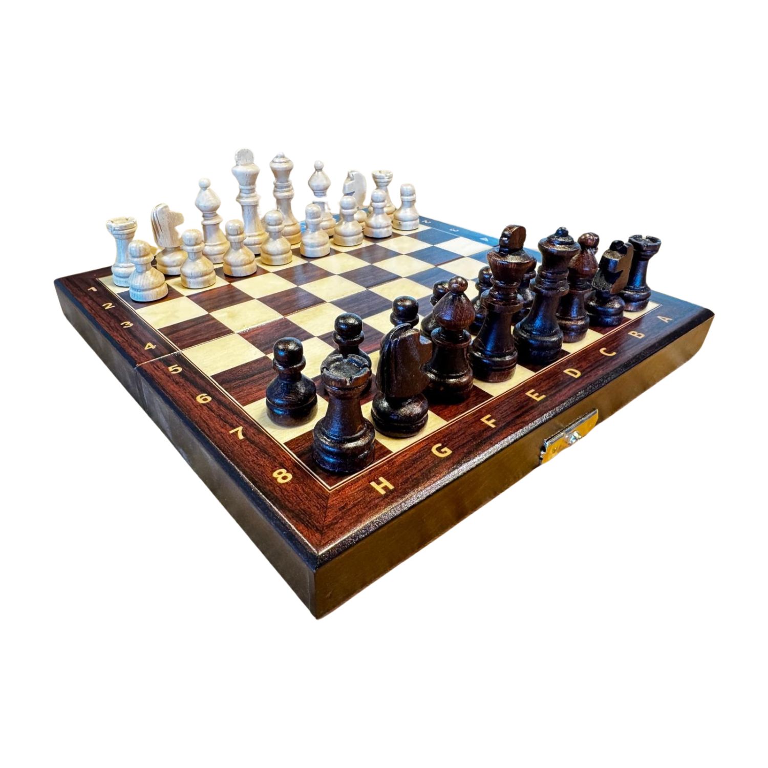 Mini Schachspiel aus Holz, faltbar und kompakt 20 x 20 cm – Bild 3