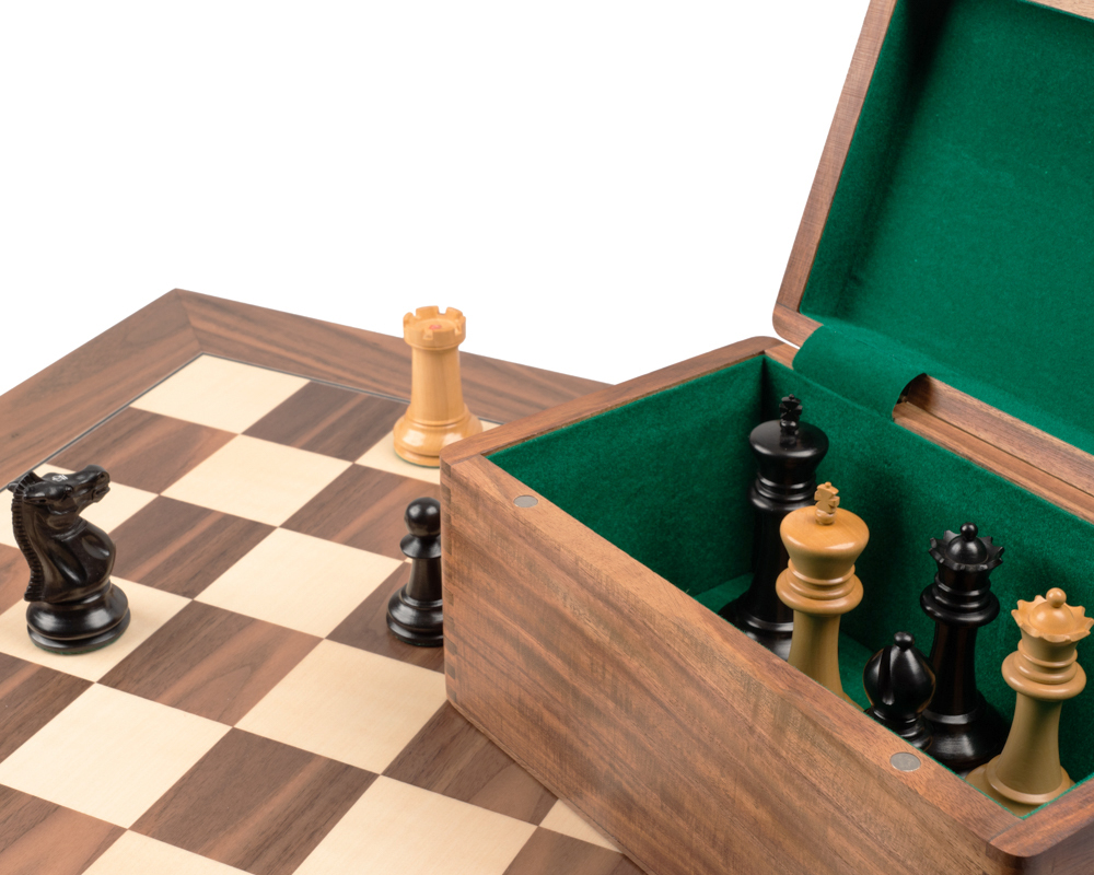 Jeu d’échecs de luxe Staunton 1869 en ébène et noyer – Reproduction artisanale