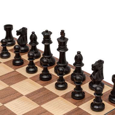 Ensemble d’Echecs Staunton Conquest – Pièces en Bois et Echiquier Pliant en Bois de Noyer et Erable