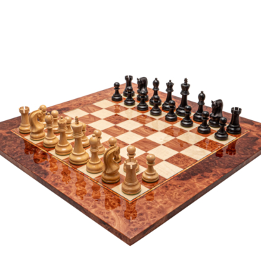 Jeu d’échecs de luxe Leningrad en bois noirci et loupe d’orme