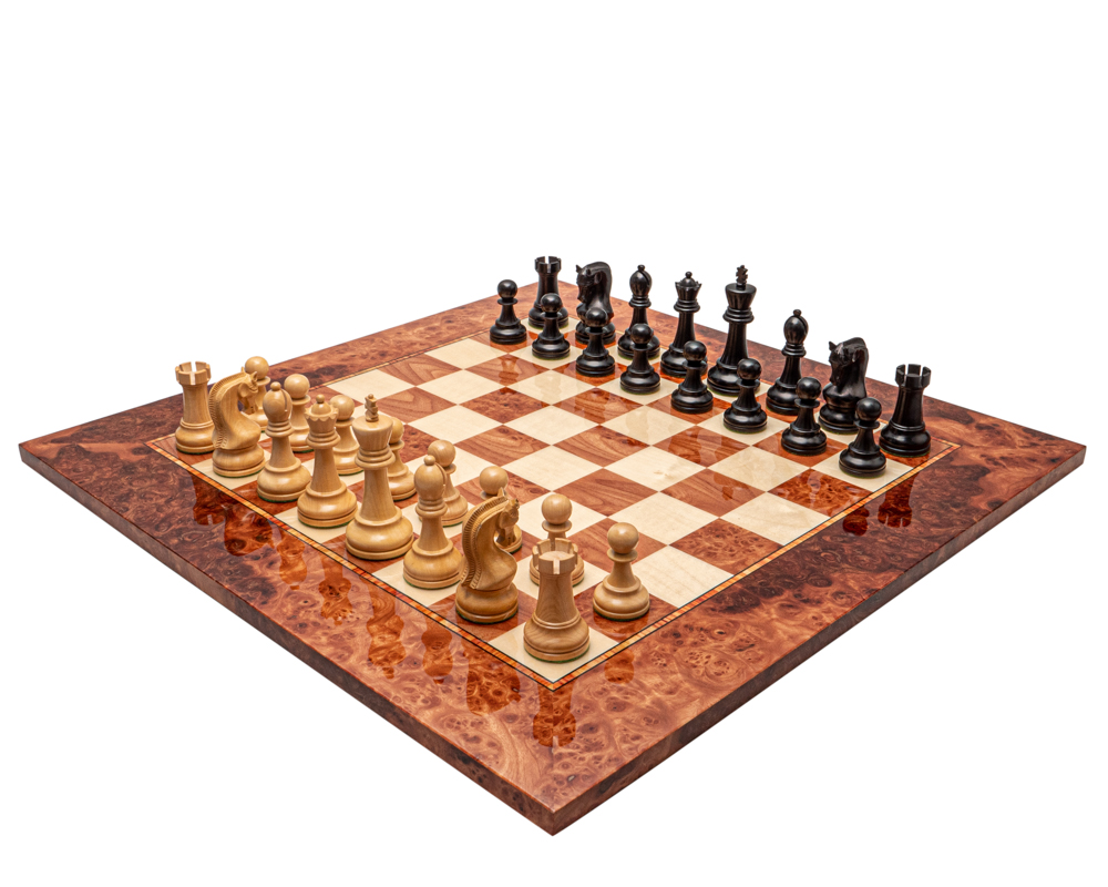 Jeu d’échecs de luxe Leningrad en bois noirci et loupe d’orme