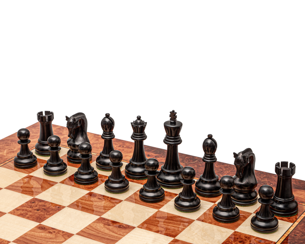Jeu d’échecs de luxe Leningrad en bois noirci et loupe d’orme