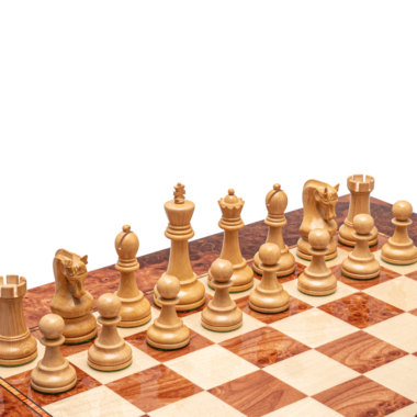 Jeu d’échecs de luxe Leningrad en bois noirci et loupe d’orme