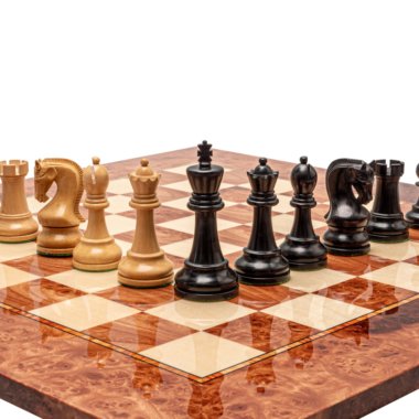 Jeu d’échecs de luxe Leningrad en bois noirci et loupe d’orme