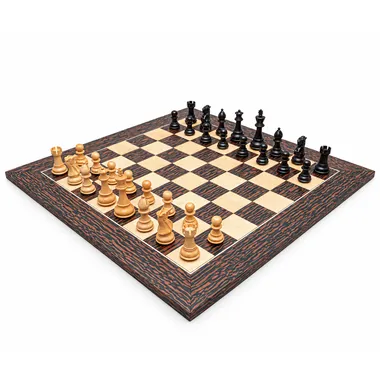 Komplettes Schachset Classic Staunton aus Buchsbaum auf Ahorn-Ebenholz-Schachbrett