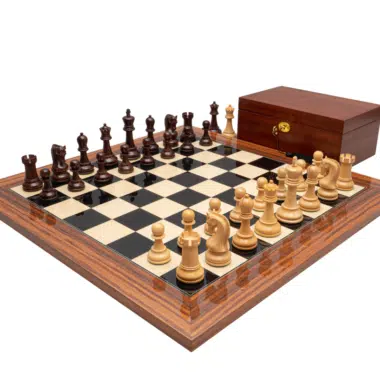 Ensemble d’échecs de luxe Leningrad en bois d’Anjan et Palissandre avec coffret