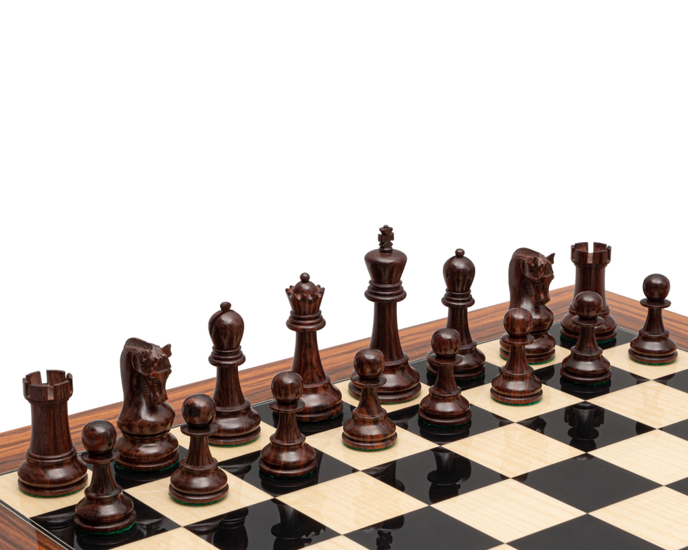 Ensemble d’échecs de luxe Leningrad en bois d’Anjan et Palissandre avec coffret