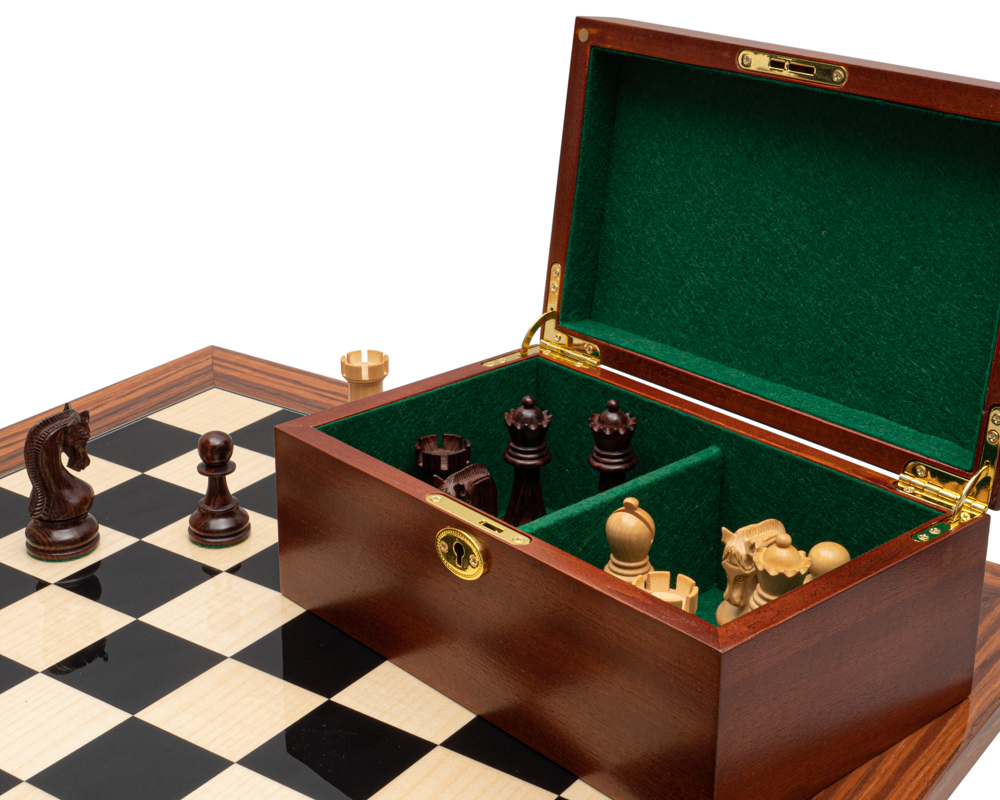 Ensemble d’échecs de luxe Leningrad en bois d’Anjan et Palissandre avec coffret