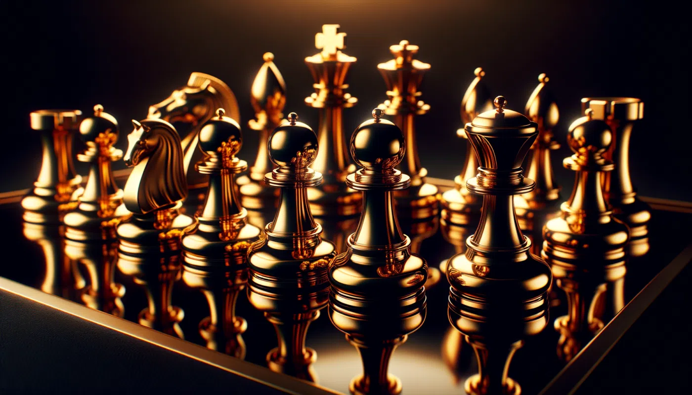Jeu d'échecs en métal, finitions or et argent
