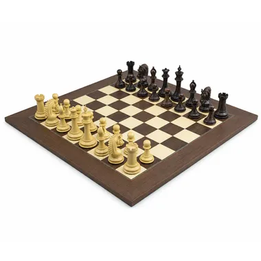 Schachspiel Sheffield Knight Palisander 108 mm, Seitenansicht mit aufgereihten Figuren