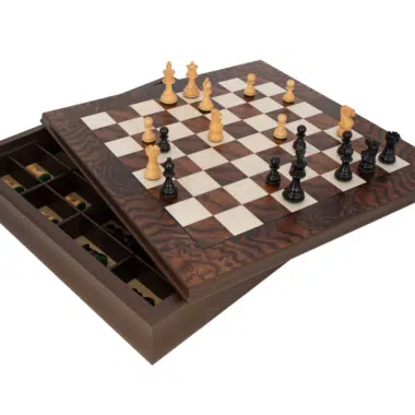Kingsclere Luxus-Schachspiel aus Ebenholz und Walnuss mit integrierter Aufbewahrung
