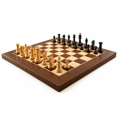 Luxus-Miniaturschachspiel Coronation schön präsentiert mit Box und Zubehör auf Le Palais Des Echecs