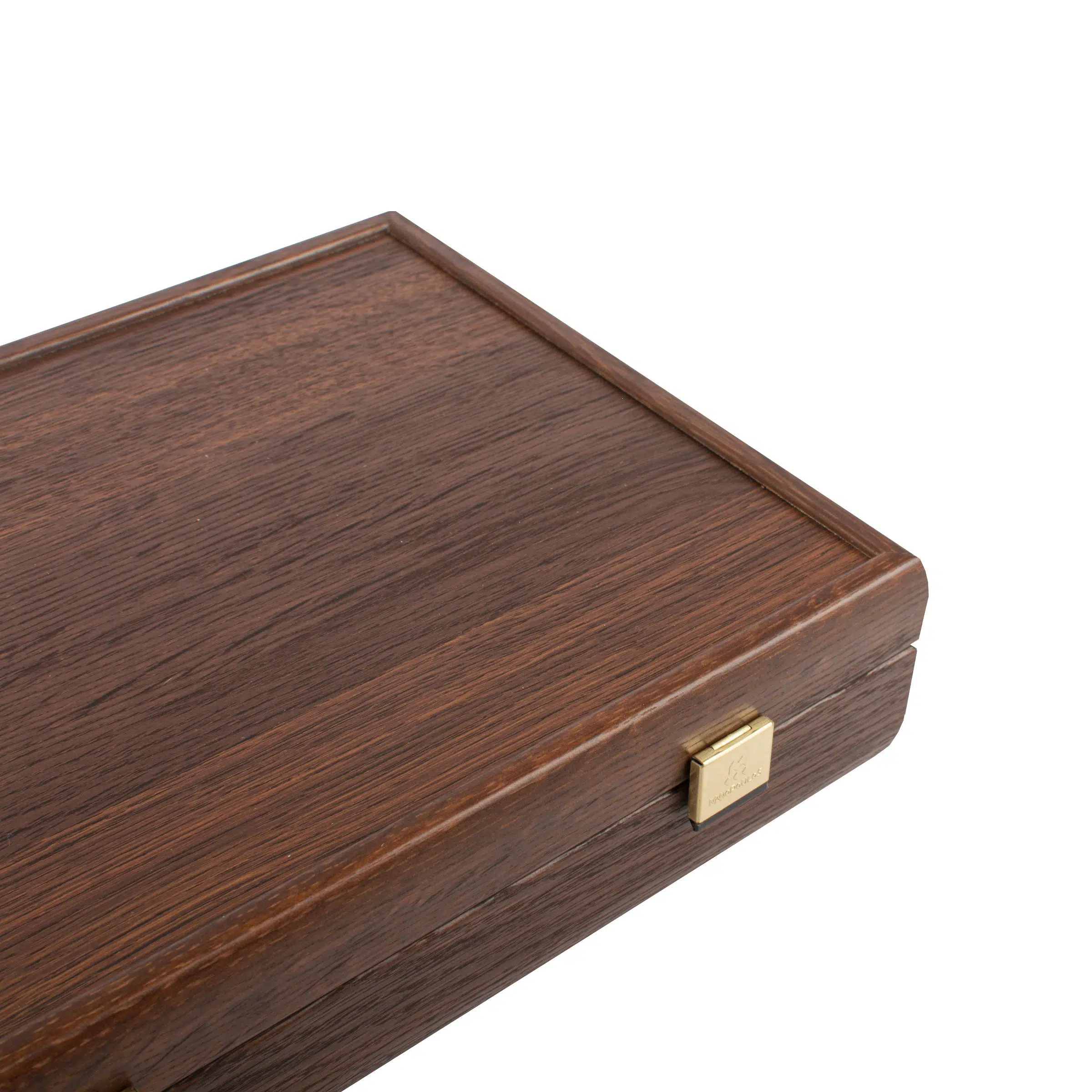 Angle supérieur du coffret de poker en bois avec serrure dorée - Le Palais Des Echecs