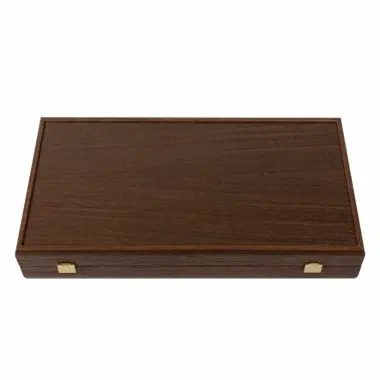 Elegante geschlossene Box des Backgammon-Spiels Wengé und Nussbaummaserung – Le Palais Des Echecs