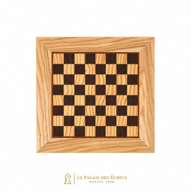 Schachbrett aus Olivenholz und Wengé, Frontansicht, elegantes Design - Le Palais Des Echecs