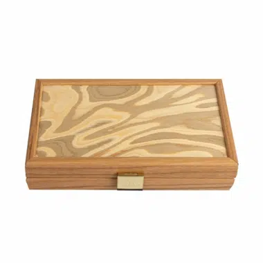Backgammon-Liège-Box geschlossen, Deckel mit Intarsien in Wellenmuster