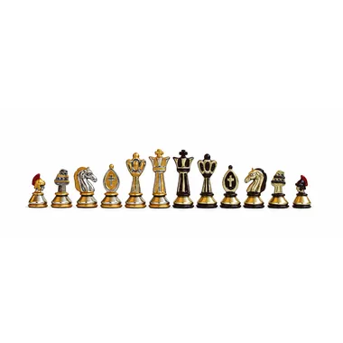 Set der 32 handbemalten Metall-Schachfiguren im Thema Antikes Rom mit Kolosseum-Turm