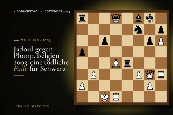 Stellung der Schachaufgabe: Weiß zieht und setzt in 2 matt (Michel Jadoul – Gordon Plomp, Belgium, 2003)